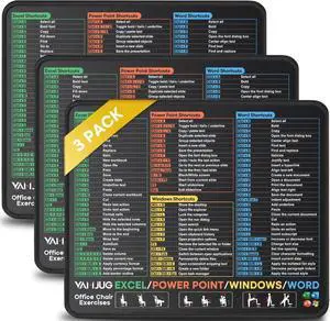 3 Pack Mouse Pad with Stitched Edge for Excel/Word/PowerPoint/Windows Shortcuts Small Excel Cheat Sheet Desk Pad 10.2x8.3x0.12inch Portable Computer Mousepad for Gaming Office Home Non-Slip