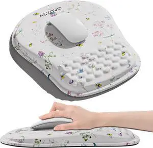 Mouse Pad with Wrist Rest Ergonomic Mousepads with Wrist Support Soft Lycra Fabric Memory Foam Office Desk Accessories for Comfort/Pain Relief/PC Gaming/Computer/Laptop (White Wild Plant)