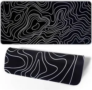 Black White Topographic Line Mouse Pad Gaming Mousepad Non-Slip Rubber Base Keyboard Pad Desk Mat for Home Office 31.5 x 11.8 in