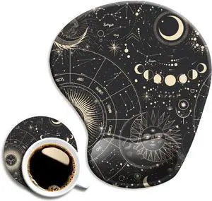 Ergonomic Mouse Pad with Wrist Support Cute Mouse Pads with Non-Slip Rubber Base for Home Office Working Studying Easy Typing & Pain Relief Moon Sun