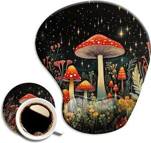 Ergonomic Mouse Pad with Wrist Support Mouse Pad with Wrist Rest and Coaster Set Office Supplies Non-Slip Mouse Pads for Desk Non-Slip Comfortable Mushroom Star