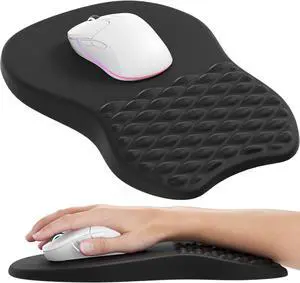 Ergonomic Mouse Pad with Wrist Support Wrist Rest Mousepads for Carpal Tunnel Pain Relief Memory Foam Pad with Massage Bulge and Non-Slip Base for Office Home Black