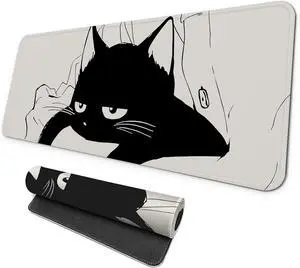 Large Gaming Mouse Pad Full Keyboard Mat Long Laptop Mousepad Computer Mouse Mat for Home and Office Anti-Slip Rubber Base 31.5 x 11.8 Inches (Black Cat)