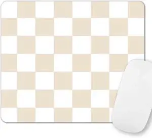 Cute Checkered Mouse Pad Retro Beige Sand Mousepad Square Aesthetic Mice Pad Perfect Design for Gaming Computer Laptop Office Work Home Non-Slip Rubber Mouse Mat 9.5x7.9 inch