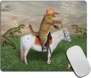 The cat Cowboy on a Horse grazes a Herd of Dragons on The Farm Rectangular Mouse Pad Non-Slip Rubber MousePads for Office Home Laptop 9.5x7.9x0.12 Inch