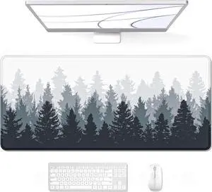 Large Gaming Mouse Pad Forest Theme XXL 35.4 x 15.7 in Desk Pad Stitched Non-Slip Rubber Long Computer Mousepad Thin Extended Full Size Desk Mat for Desktop Laptop Wireless Mice White