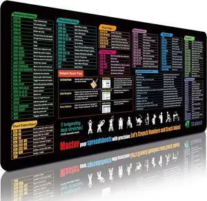 Waterproof Excel Cheat Sheet Desk Pad Updated Shortcuts Mouse Pad(31.5x11.8) | Keyboard Shortcut & XL Gaming Desk Mat for Office Computer | Non-Slip Stitched Edges | Employee Appreciation Gifts