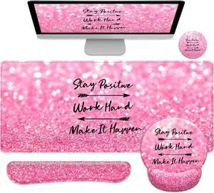 Long Mouse Pad XXL Ergonomic Desk Mat Gaming Set Keyboard Wrist Support Rest Mouse Pad Suitable for Office and Home (XXL Pink Set)