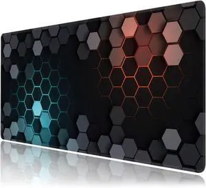 Hexagon Honeycomb Large Mouse Pad Gaming Keyboard Desk Pad Extended Mouse Mat Non-Slip Rubber Base with Stitched Edges for Office Game Home XXL 35.4x15.7