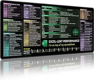 Excel Cheat Sheet Desk pad|excel Mouse pad|Contains Excel Shortcut Keys Lager Mouse pad for Desk| XL31.5 * 11.8in Size|Desk mat for Keyboard and Mouse|Mouse Pads|WaterproofAnti-SlipSmooth