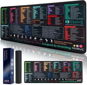 Excel Mouse Pad Shortcuts 31.5x11.8 Waterproof Non-Slip Rubber Base Excel Cheat Sheet Desk Pad with Shortcut Keys & Formulas HD Print Stitched Edges XL Desk Mat for Excel Work & Gaming