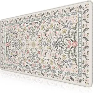 Desk Matt for Desktop Cute Desk Pad Mat XXL Large Mouse Pad Anti-Slip Big Mousepad with Stitched Edges Keyboard Pad for Computer(Gray Floral)