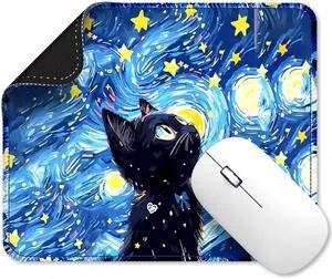 Cute Mouse Pads Unique Mouse Pad Design Size 9.33 x 7.76 in Desk Accesories with Rubber Non-Slip Base Stitched Mouse Pad for Desk Computer and Gaming (Starry Cat B)