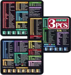 3 Pack Mouse Pad for Excel/Word/PowerPoint/Windows/macOS Shortcuts Small Excel Cheat Sheet Desk Mat -11.8x9.8 Portable Computer Mousepad for Office & Gaming Waterproof Non-Slip