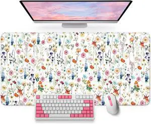 Large Mouse Pad for Desktop Cute Desk Mat Pad Protector for Work & Gaming Aesthetic Pretty Anti-Slip Laptop Blotter Cover for Office School Home Supplies Wildflowers 31.5 x 11.8