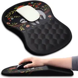 Ergonomic Mouse Pad Wrist Support with Massage Design Wrist Rest Pain Relief Mousepad with Memory Foam&Non-Slip PU Base Mouse Pads for Wireless Mouse & Desk (12x8 inch Cute Sloth)