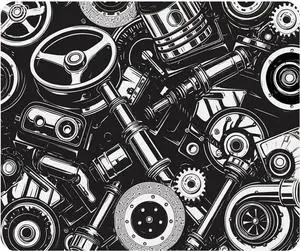 Gaming Mouse Pad Pattern Automobile Car Parts Monochrome Black and White Auto Automotive Non-Slip Rubber Mouse Pad for Computers Laptop Office 9.5 Inch x 7.9 Inch