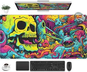 Gaming Desk Mat Skull Desk Pad Extended Mouse Pad XXL Cool Mouse and Keyboard Mat Big Desktop Mats for Desk Laptop Mat with Non-Slip Base & Stitched Edges Office Decor for Men 31.5 x 15.7