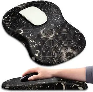 Ergonomic Mouse Pad Wrist Support with Massage Design Wrist Rest Pain Relief Mousepad with Memory Foam&Non-Slip PU Base Mouse Pads for Wireless Mouse (12x8 inch Tarot Constellation)