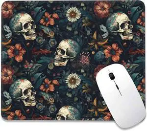 Skull Floral Mouse Pad Mouse Pads for Desk Mouse Mat Square Waterproof Gaming Mouse Pad Anti-Slip Rubber Base MousePads for Office Laptop