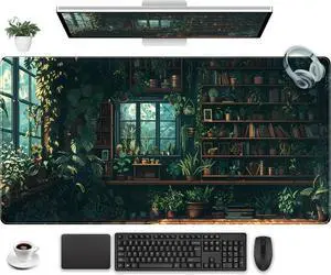 Green Plant Desk Pad Gaming Pad Extra Large Desk Mats Full Desk Mouse Pad XXL Desktop Mat Computer Laptop Keyboard Pads Office Home Decor Table Pad Cute Desk Accessories 31.5 x 15.7