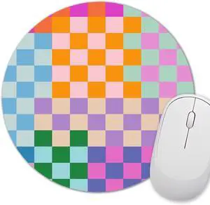 Colorful Checkered Mouse Pad Small Retro Purple Pink Blue Green Mousepad Cute Aesthetic Mice Pad Portable Kids Mouse Pad Computer Laptop Office Work Round Mouse Mat 7.9x7.9 in