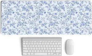 Light Blue Chinoiserie Mouse Pad Vintage Blue And White Floral Desk Mat XL Large Vintage Floral Preppy Mouse Pad Girly Gaming Mousepad Girly Laptop Desk Mat For Dorm Home Office 31.5x11.8 Inch