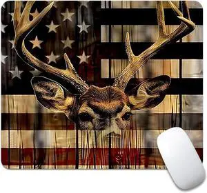 Wood Grain American Flag Hunting Deer Square Mouse pad Texture Waterproof Anti Slip Rubber Base Computer Mouse pad Laptop Mouse pad