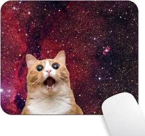 Cute Space Cat Mouse Pad Lovely Galaxy Kitten Screaming in Space Gaming Mouse Pads for Office Desk