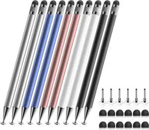 Stylus (10 Pcs) 2-in-1 Stylus Pen for Touch Screen High Precision and Sensitivity Suitable for iPhone/ipad/Android Tablets Compatible with Touch Screens (Silver/Blue/Rose Gold/White/Black)