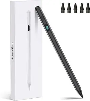 iPad Stylus Pencil(5 Extra Tips) with Magnetic Attachment USB-C Faster Charge Tilt Sensitivity Palm Rejection Compatible with2018-2025 iPad ProM4/12.9/11 Air M3/M2/3/4/5 iPad6-11 Mini5/6/7GenBlack