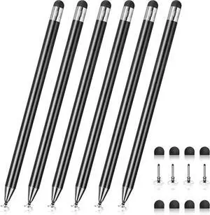 Black Stylus 6Pcs 2 in 1 Metal Stylus Pen for Touchscreen High Precision and Sensitivity Rubber Tips Compatible with iPhone iPod  Android Tablets and Compatible with All Touch Screen