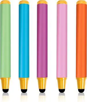 Kid-Friendly Stylus Pens for Touch Screens Crayon Stylus Pen for iPhone Ipad Air Mini Pro Fire HD Kids Tablet Android Tablet Dragon Touch - Blue Pink Green Purple Red (5 Pack)