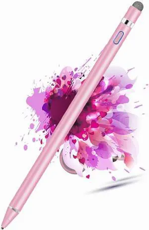 Active Stylus Pen for Touchscreen Drawing&Writing High Sensitivity Rechargeable iPad Pencil with 1.45mm Fine Tip Stylus Pen for iPad/iPad Pro/Mini/Android/Smartphones/Tablets/Laptop/iPhones/iOS-Pink