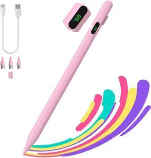Stylus Pen for Touch Screen Tablet Pen with Power Display Active Universal Stylus Pen Compatible with iPad/iPhone//Tablet Devices and Other iOS/Android Smartphone Pink