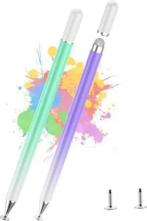 Stylus Pen for Touchscreen 2 in 1 Active iPad Pencil High Sensitivity & Precision Stylus Pen for iPhone/iPad//Galaxy//Surface/Tablets/Phone All Touch Screens - Purple+Green