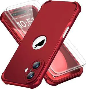 for iPhone 16 Case with 2 x Screen Protectors (15FT Military Drop Protection)(Full Camera Protection) Full Body Shockproof Bumper Anti Scratch Slim Phone Case for iPhone 16 -Red