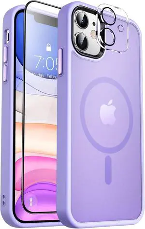 Strong Magnetic for iPhone 11 Phone Case [Compatible with Magsafe][Glass Screen Protector+Camera Lens Protector] Slim Thin Shockproof Cover Case for iPhone 11 6.1 inch Light Purple