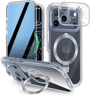 [Built-in Anti Peep Screen Protector & Invisible Magnetic Kickstand] Privacy Case for iPhone 17 Pro Max 6.9 [Integrated Lens Protection] [Compatible with MagSafe] Full-Body Drop Proof Case -Clear