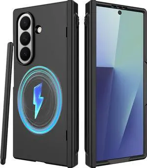 Compatible with Magsafe for  Galaxy Z Fold 7 Case with S Pen Holder & Stylus Shockproof Full Hinge Screen Protector for  Z Fold 7 Phone Cover for Galaxy Fold 7 Case Magnetic Black
