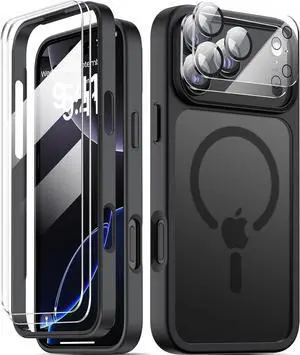 Magnetic for iPhone 17 Pro Max Case [Screen Protector + Camera Lens Protector] Compatible with MagSafe Translucent Matte Dual-Layer Military Grade 17 FT Drop Protection Phone Cover Black