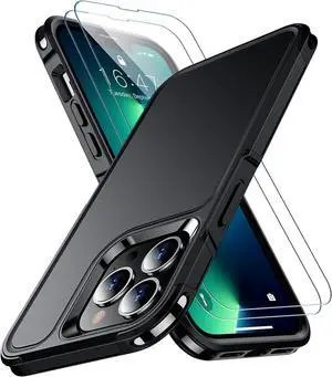 Designed for iPhone 13 Pro Case [10 FT Military Grade Drop Protection] [with 2 pcs Tempered Glass Screen Protector] Cover for iPhone 13 Pro 6.1 inch (Black)