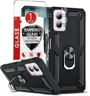 for Motorola Moto G-Power-5G-2024-Case: Moto G Power 2024 Case with Screen Protector and Camera Lens Protector Heavy Duty Cell Phone Cover with Magnetic Stand Funda para GPower 2024 5G Black
