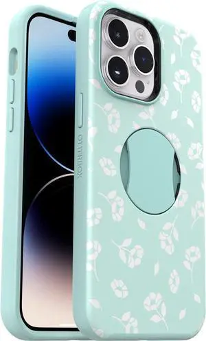 iPhone 14 Pro Max OtterGrip Symmetry Series Case - POPPIES BY THE SEA (Blue) built-in grip sleek case snaps to MagSafe raised edges protect camera & screen