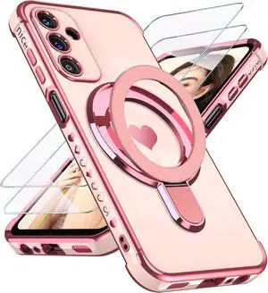 for Galaxy A15 5G Love Heart Kickstand Case with 2X Screen Protector: Luxury Plated Gold Edge Slim Soft TPU Shockproof Protection Case Cover for Galaxy A15 (Pink) for Galaxy A15 5G Love Heart Kickstand Case with 2X Screen Protector: Luxury Plated Gold Edge Slim Soft TPU Shockproof Protection Case Cover for Galaxy A15 (Pink)