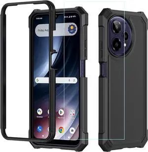 for Cricket iCon Plus 2026 Phone Case/Att Verge 2 Phone Case with Screen Protector [Front Silicone Bumper+Frosted PC Back] Full Body Protection with Rugged Shockproof Military Grade Corner Black