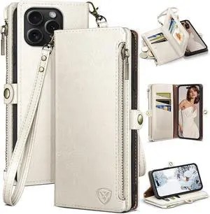 for iPhone 14 Pro Max 6.7 Wallet case with Zipper Credit Card HolderRFID Blocking Flip Folio Book PU Leather Phone case Shockproof Cover Women Men for  14 Pro Max case White