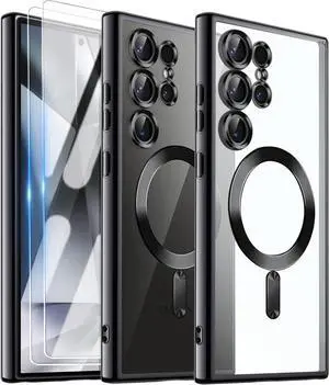 Case for  Galaxy S24 Ultra 5G Magnetic Galaxy S 24 Ultra Phone Case Compatible with MagSafe with 2X Screen Protector & Camera Protection Shockproof Cover for  S24 Ultra Black