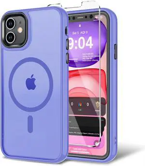 for iPhone 11 Case with Screen Protector [Compatible with Magsafe] Ultra Slim Translucent Matte Shockproof Protection Phone Cover-Light Purple