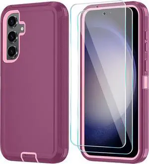 Phone Case for  Galaxy S24 Case with HD Screen Protector Heavy Duty Shockproof & Dropproof 3-Layer Cover Phone Case for Galaxy S24 6.2 WineRedPink